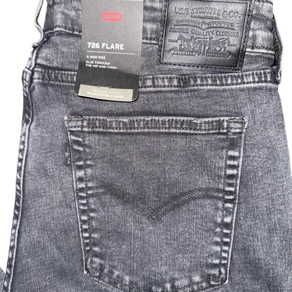 NEW LEVI’S HIGH RISE FLARE GREY BLACK STRETCH DENIM JEANS SZ 33x34 - Picture 6 of 14